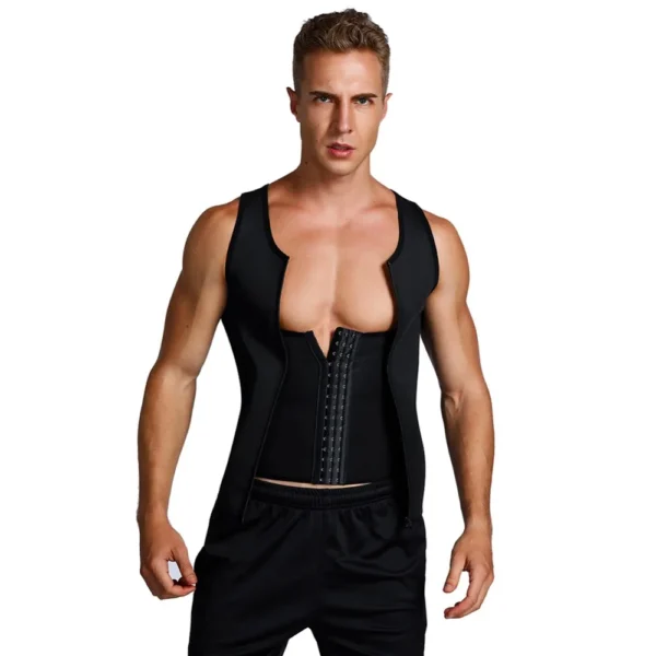 Men Neoprene Shapewear Tummy Control Girdle Corset Compression Shirt Tank Top Body Shaper with Zipper Slimming Undershirt - Image 6