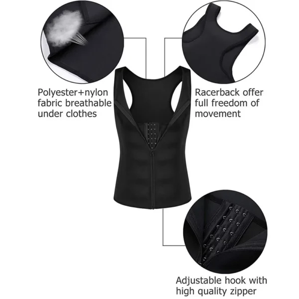 Men Neoprene Shapewear Tummy Control Girdle Corset Compression Shirt Tank Top Body Shaper with Zipper Slimming Undershirt - Image 2