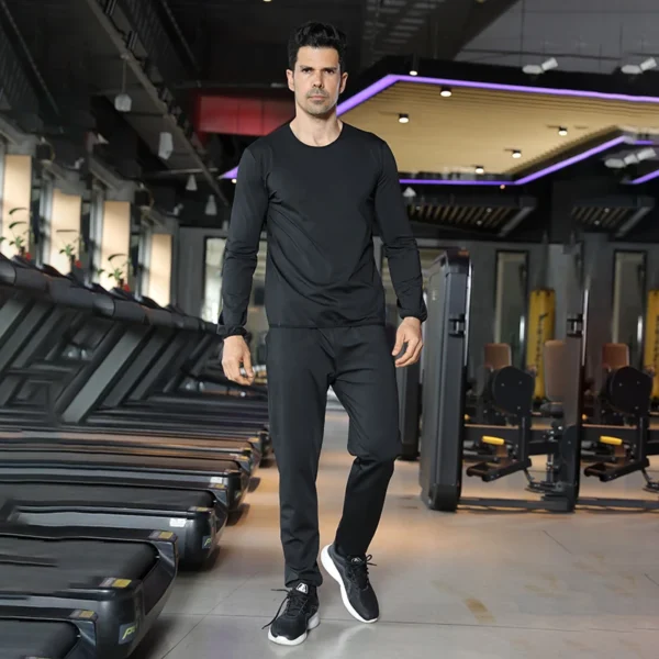 Men's sauna soaked slimming sweater sports sweatshirt weight loss running fitness sportswear set elastic workout tracksuit - Image 2