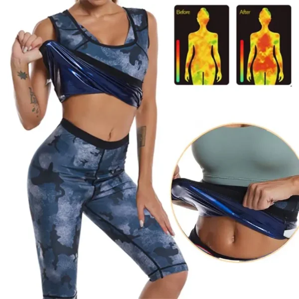 Body Shaper Set Camouflage Sweat Sauna Pants Tank Tops Thermo Vest Fitness Control Panties Waist Trainer Slimming Shapewear