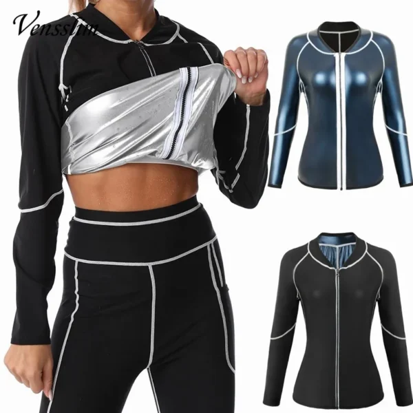 New Sweat Vest Body Shaper Shapewear Waist Trainer Corset Women Zipper Compression Sauna Slimming Lose Weight Long Sleeve