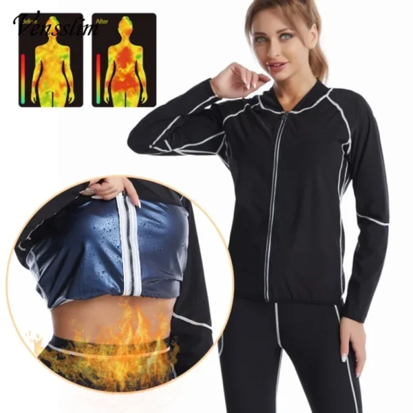 New Sweat Vest Body Shaper Shapewear Waist Trainer Corset Women Zipper Compression Sauna Slimming Lose Weight Long Sleeve - Image 4