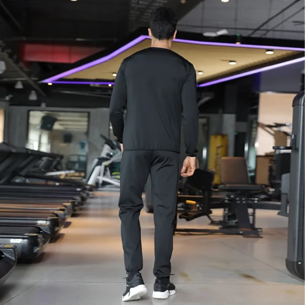 Men's sauna soaked slimming sweater sports sweatshirt weight loss running fitness sportswear set elastic workout tracksuit - Image 3
