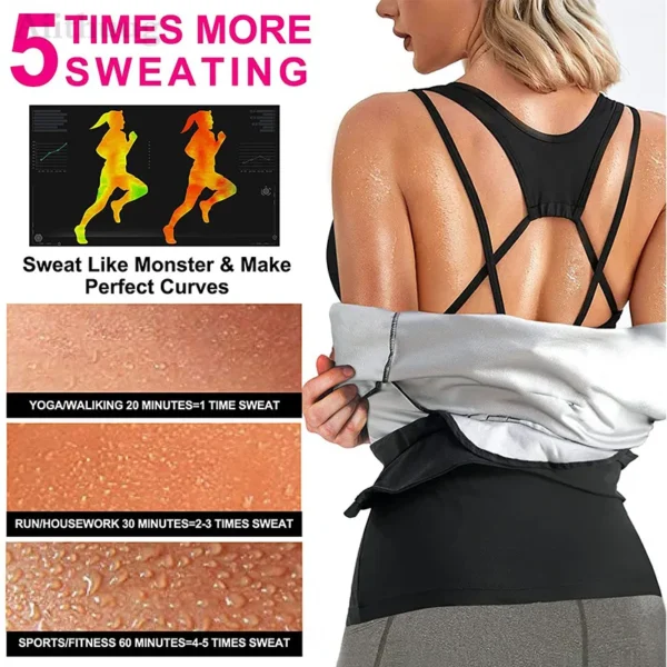 Aiithuug Sauna Sweat Jacket Waist Trainer Jacket Hot Sweat Shirt Weight Loss Sauna Suit Workout Body Shaper Top with Side Pocket - Image 5